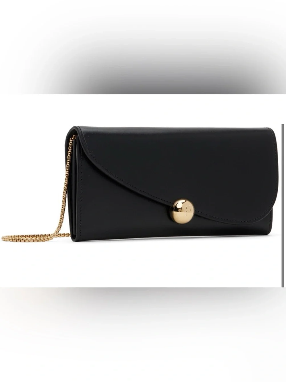 Salvatore Ferragamo Black Leather Clutch with Gold Chain and Button new with tag